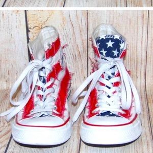 ISO DISTRESSED USA AMERICAN FLAG AMERICA HIGH TOP CONVERSE MEN’S 7 WOMEN’S 9